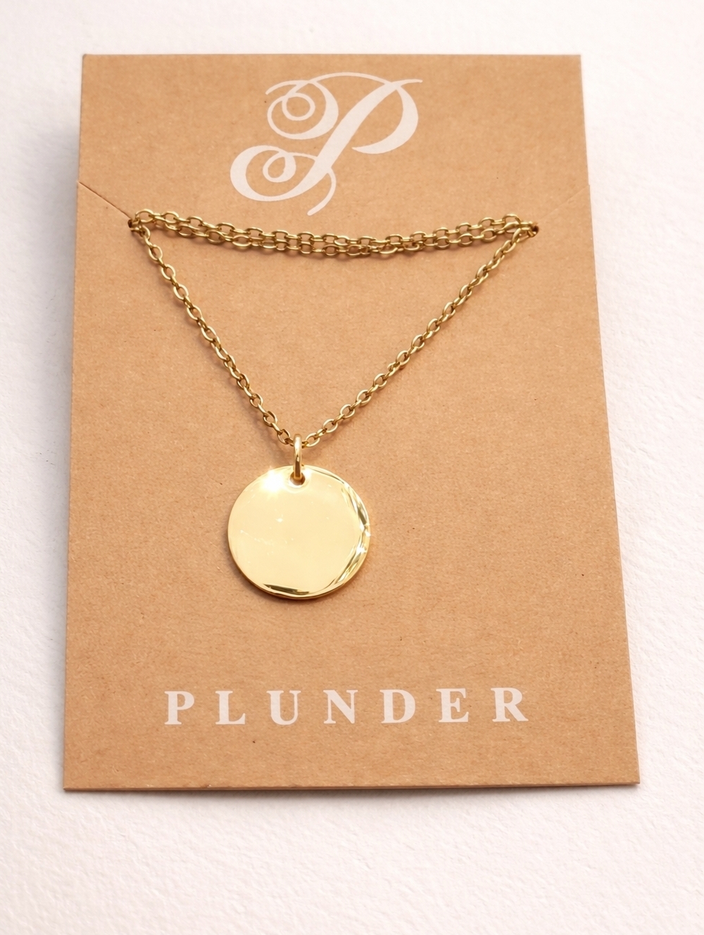 Plunder Polished Gold Round Pendant Necklace